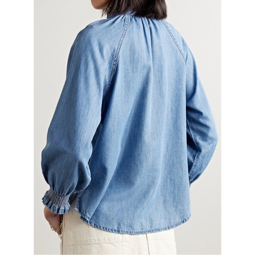 Veronica Beard Calisto Chambray Ruffle Collar Shirt Women’s Large - Picture 2 of 10